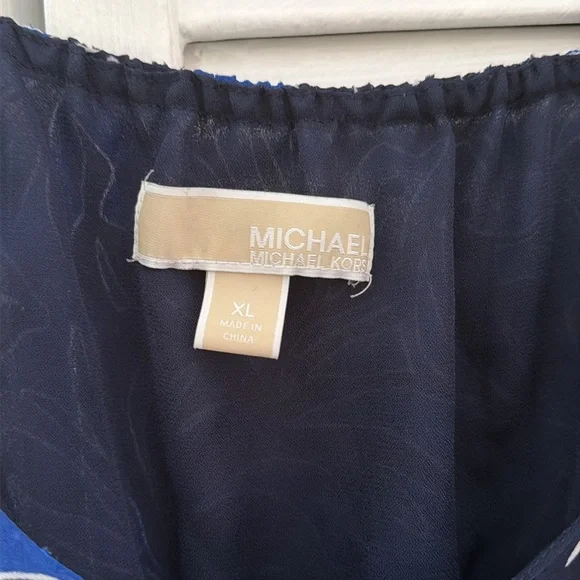 Michael Kors Blue/Black Palm Tree Print Floral Tiered Maxi DressSz. Xl - Picture 4 of 9